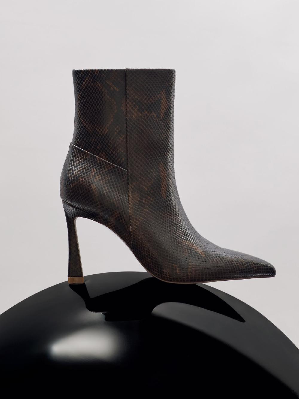 Reiss High Heeled Leather Ankle Boots In Snake