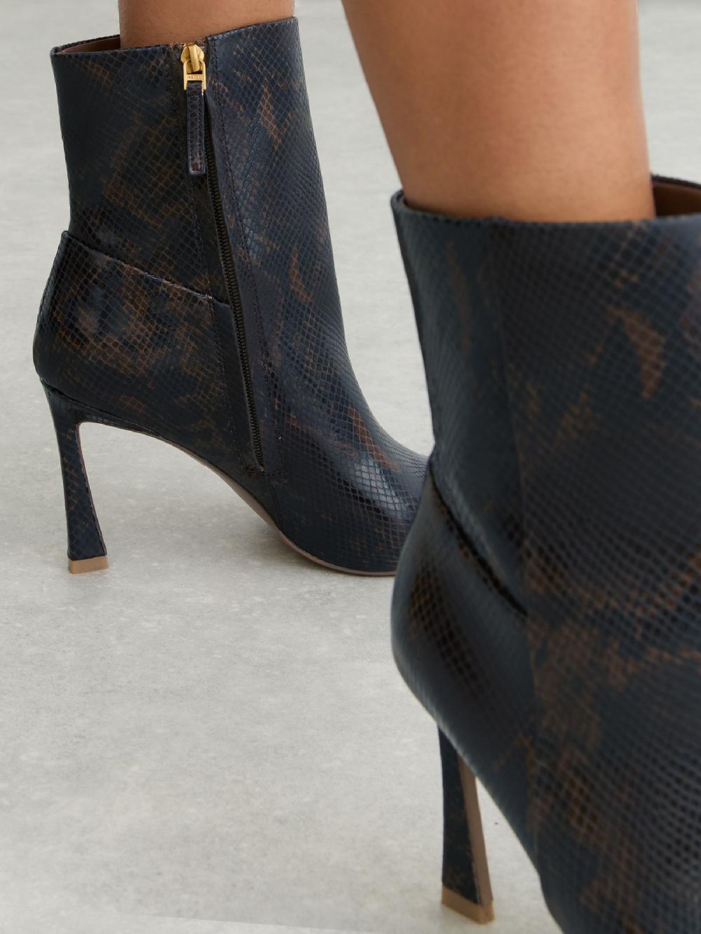 Reiss High Heeled Leather Ankle Boots In Snake