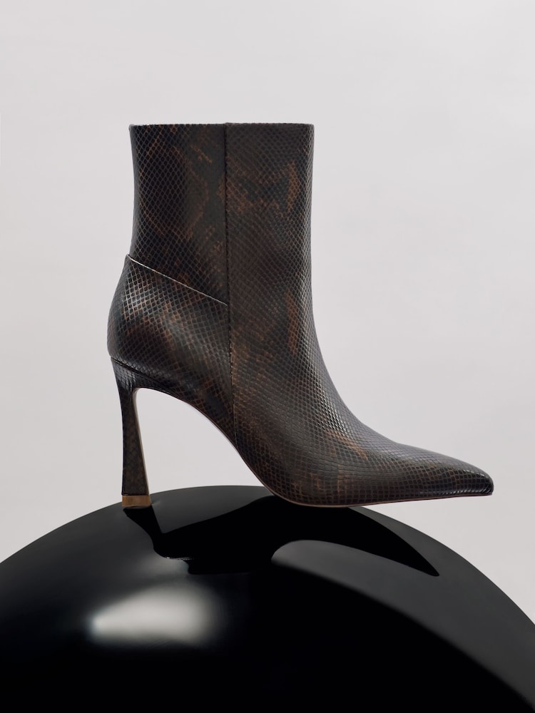 reiss High Heeled Leather Ankle Boots in Snake