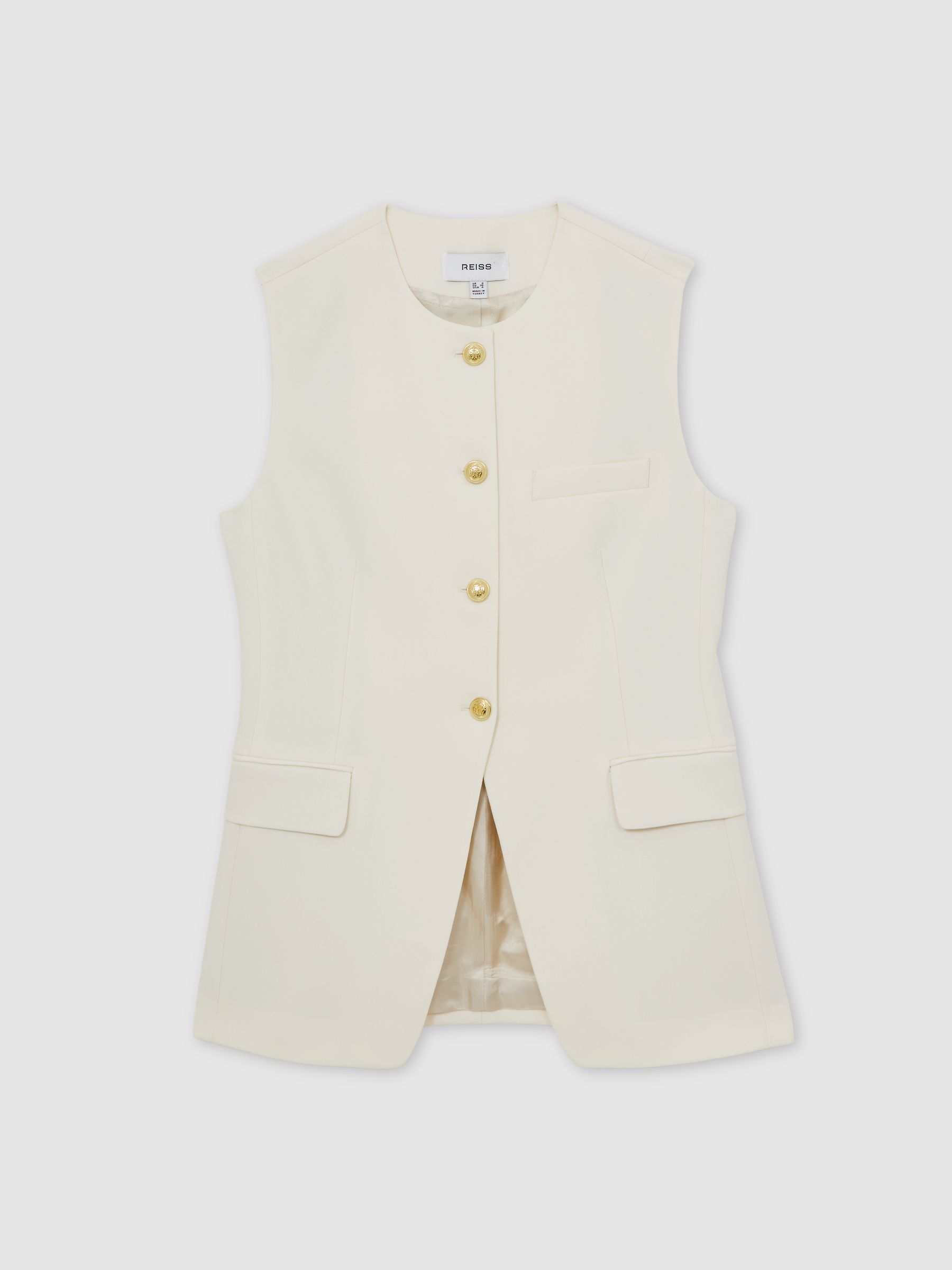 Reiss High-Neck Longline Waistcoat In Cream