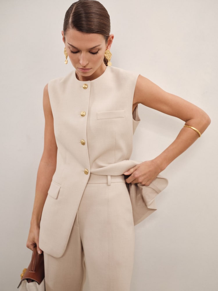 reiss High-Neck Longline Waistcoat in Neutral