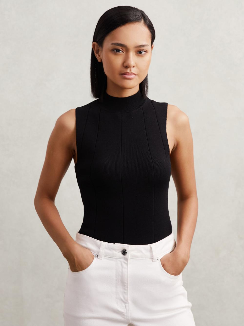 Reiss High Neck Sleeveless Top In Black