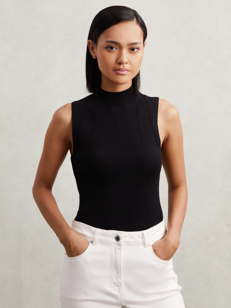 reiss High Neck Sleeveless Top in Black