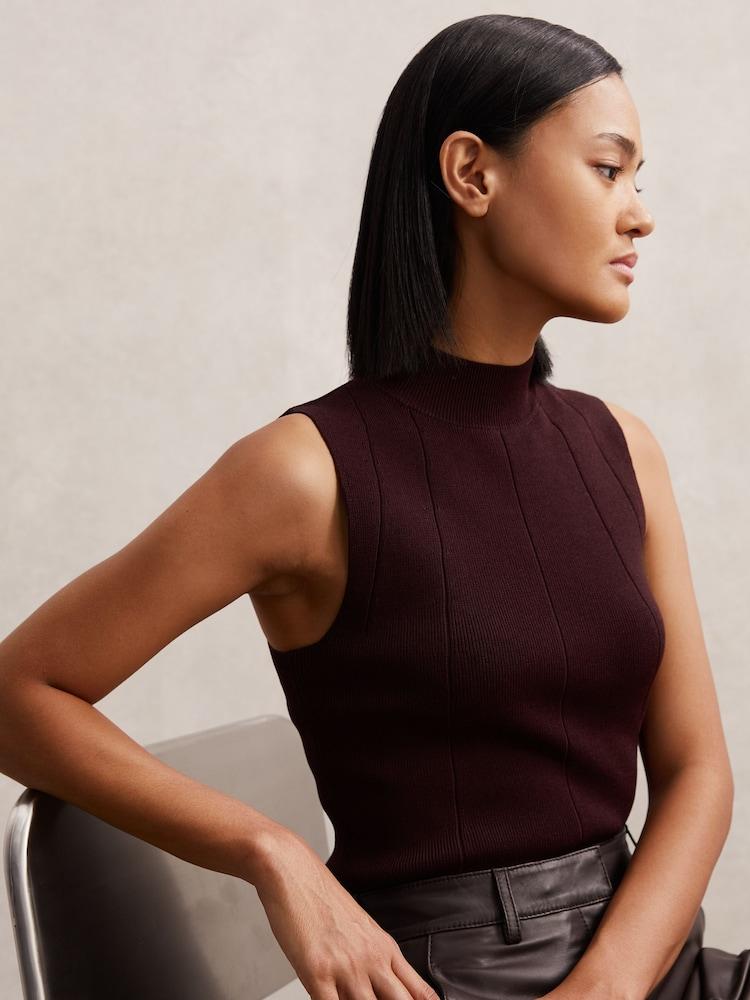 reiss High Neck Sleeveless Top in Burgundy