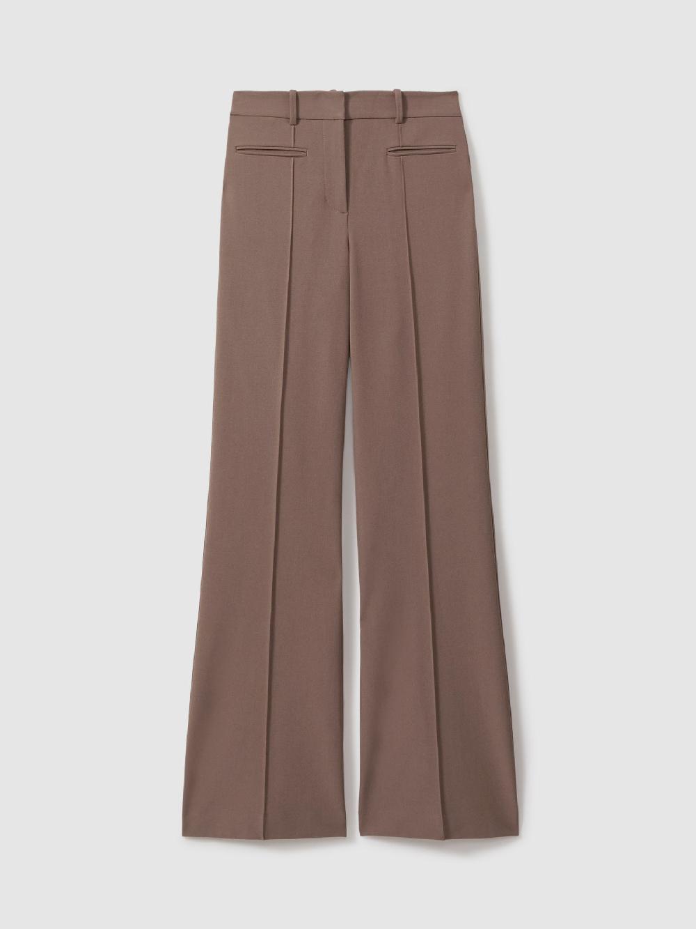 Reiss High Rise Flared Trousers In Mink Neutral