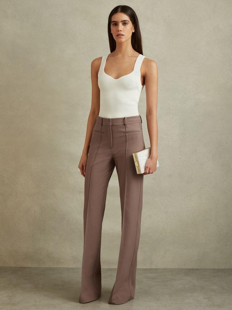 reiss High Rise Flared Trousers in Mink Neutral