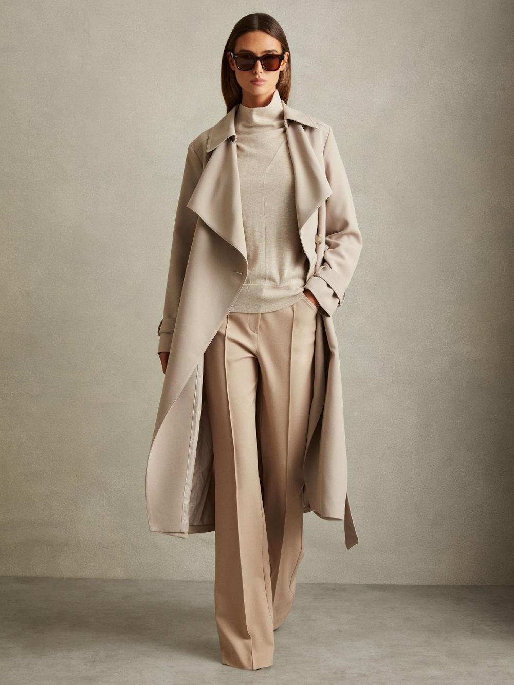 Reiss High Rise Flared Trousers In Neutral
