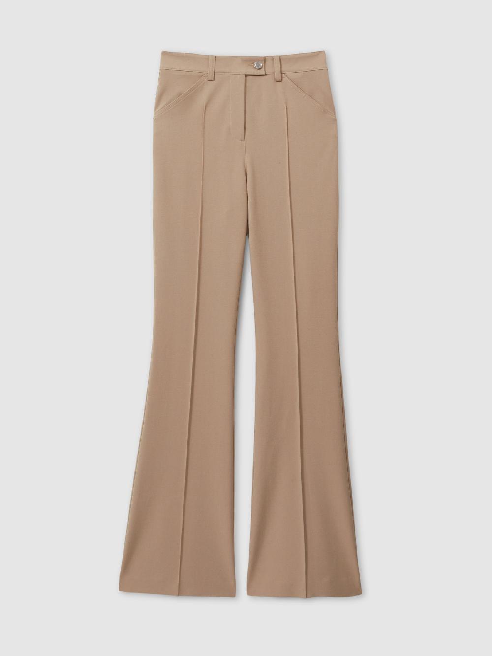Reiss High Rise Flared Trousers In Neutral