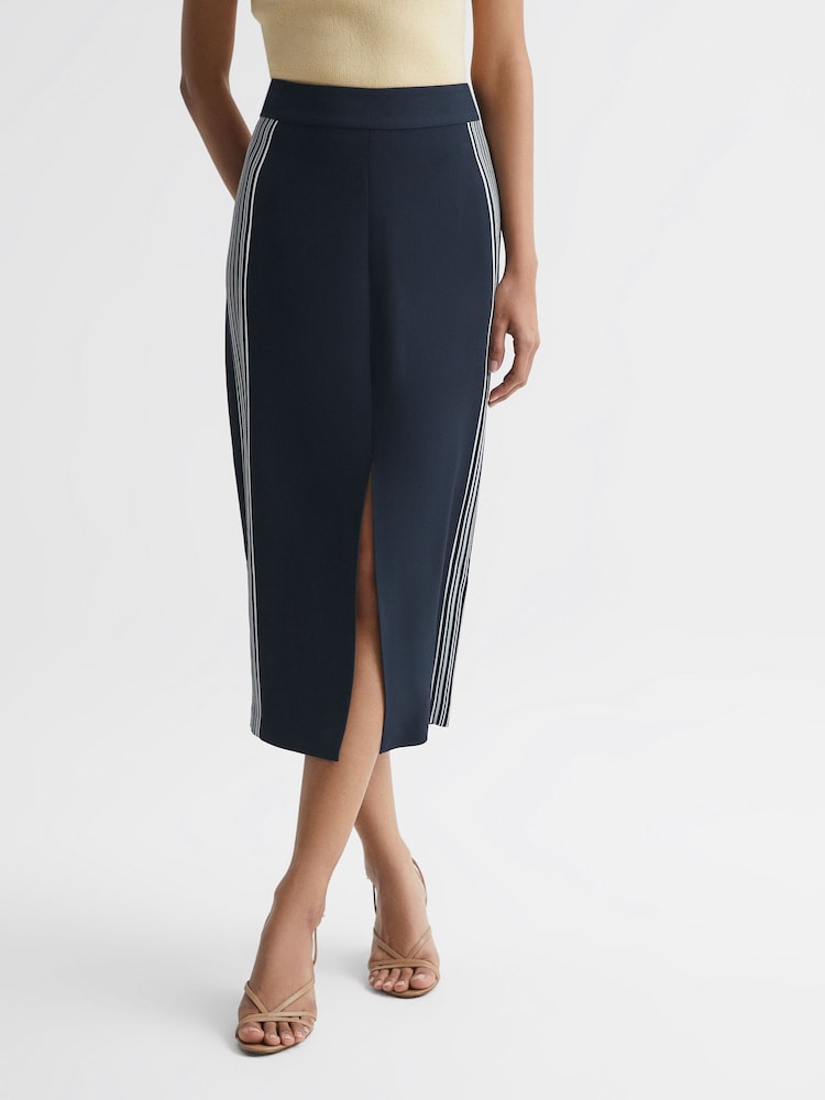 reiss High Rise Midi Pencil Skirt in Navy