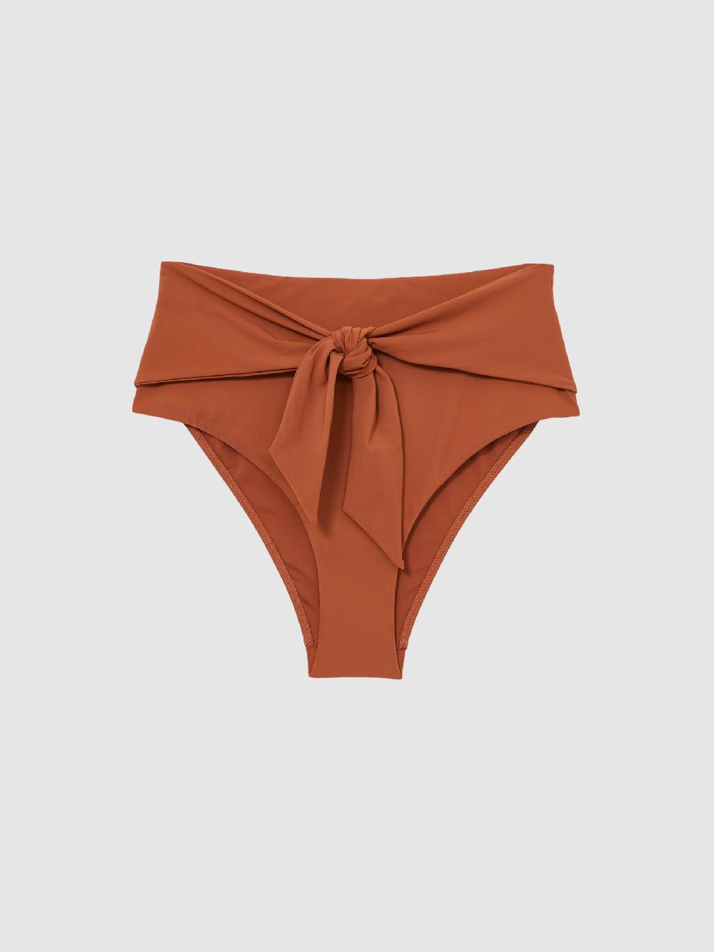 Reiss High Waist Tie Front Bikini Bottoms In Brown