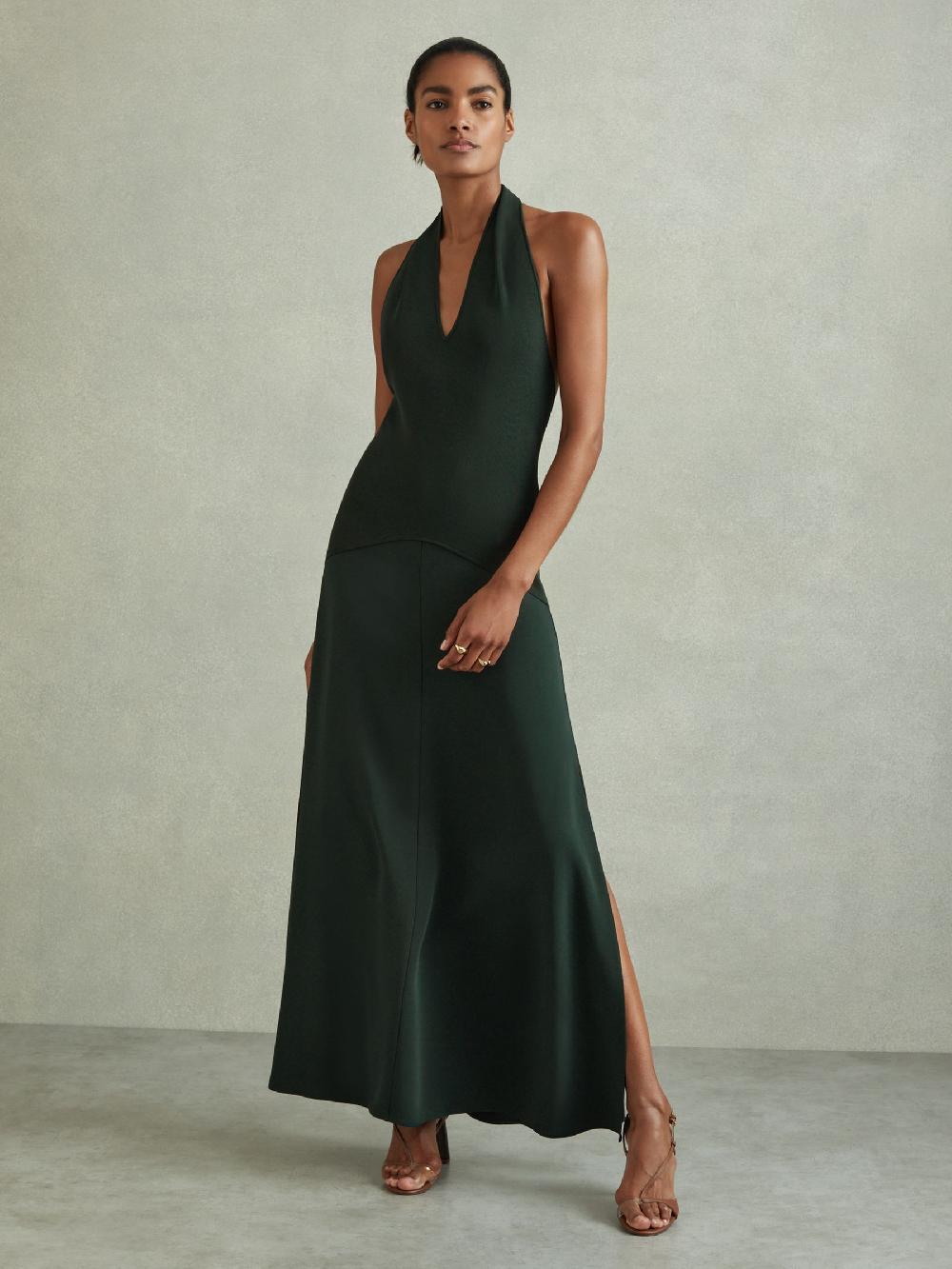 Reiss Hybrid Knit Midi Dress In Green