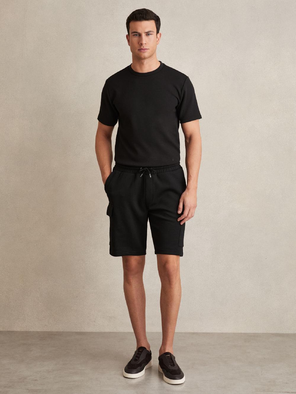 Reiss Interlock Cargo Shorts In Black