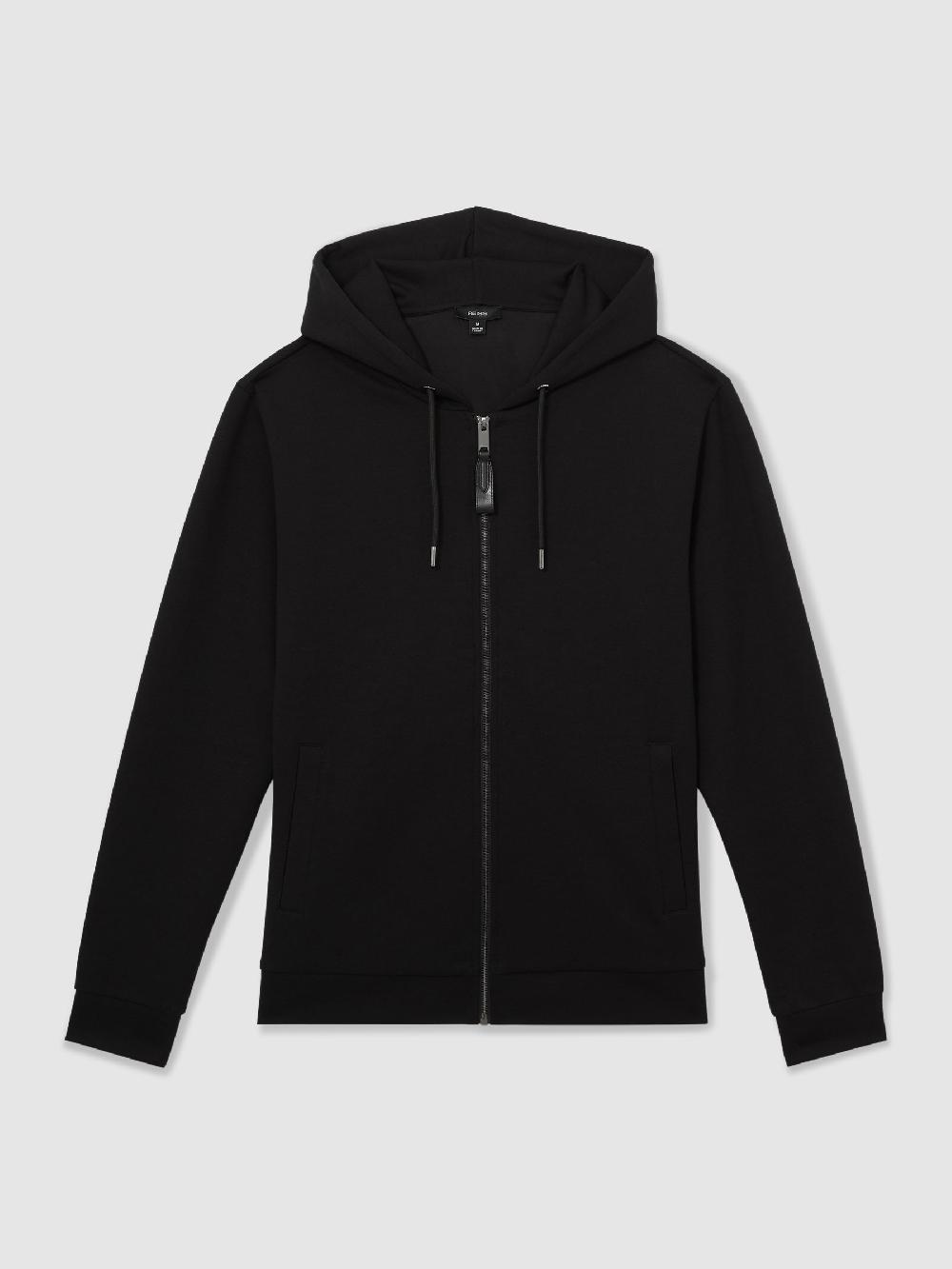 Reiss Interlock Zip-Through Hoodie In Black