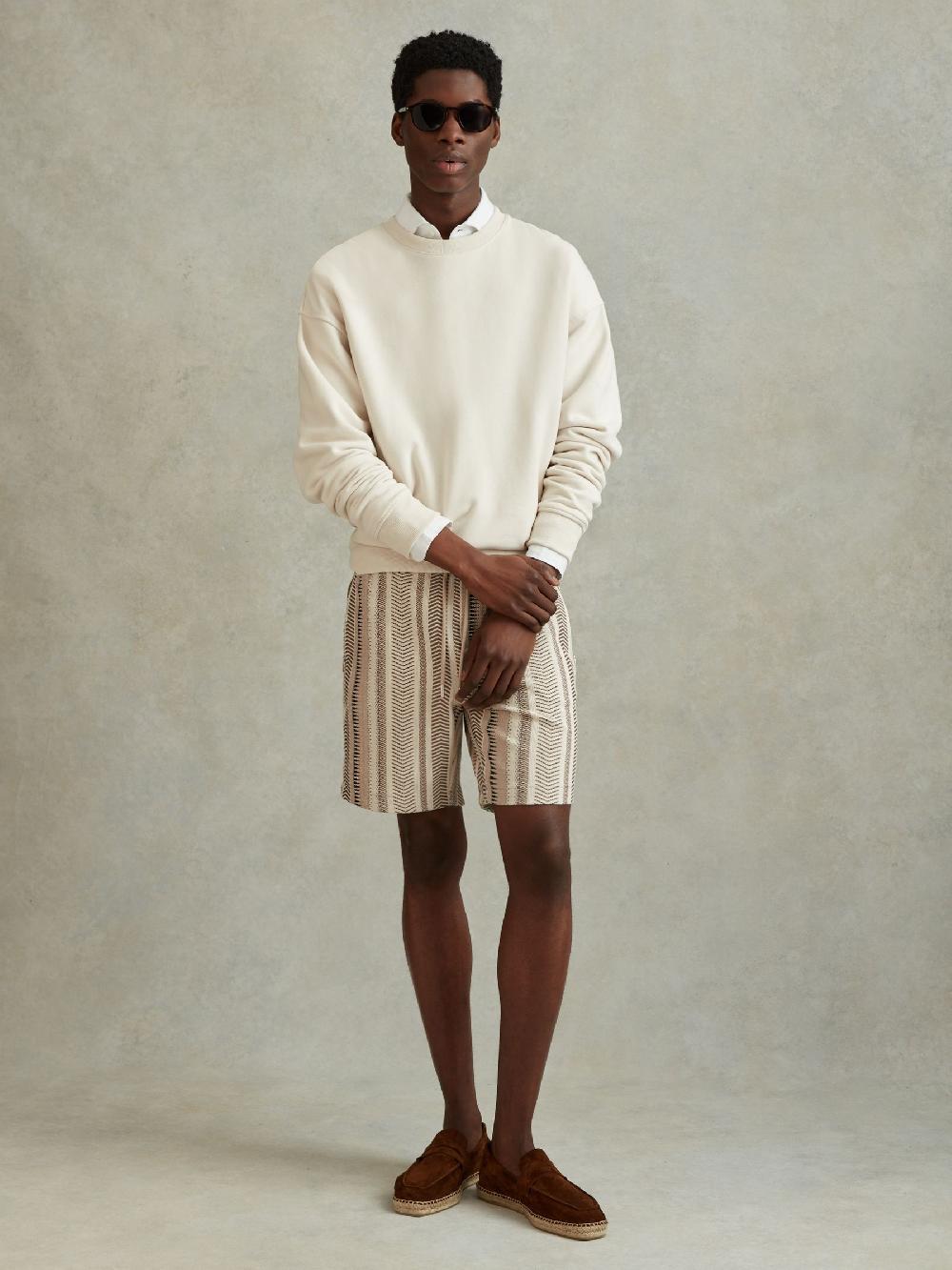 Reiss Jacquard Drawstring Shorts In Ecru Multi