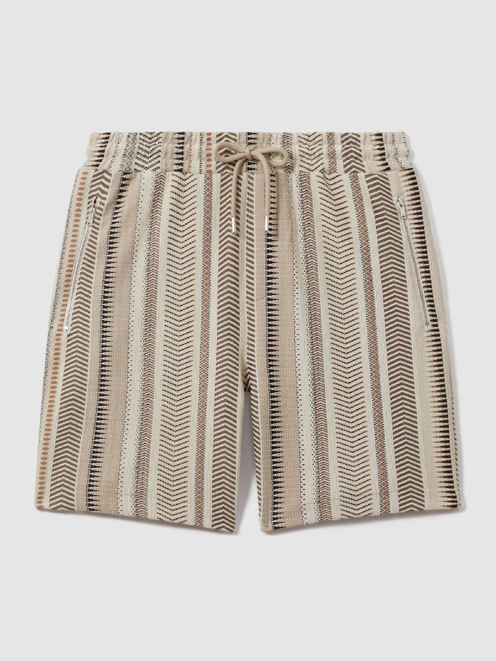 Reiss Jacquard Drawstring Shorts In Ecru Multi