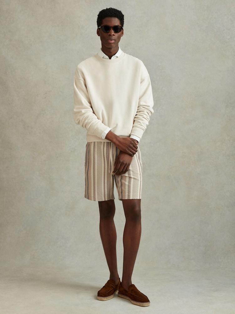 reiss Jacquard Drawstring Shorts in Ecru Multi