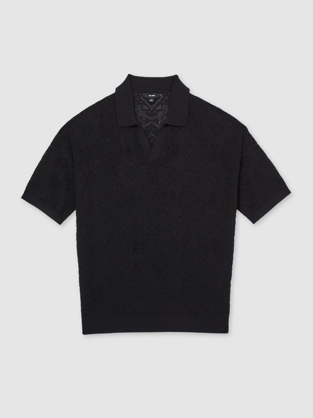 Reiss Jacquard Loop-Stitch Polo Shirt In Navy