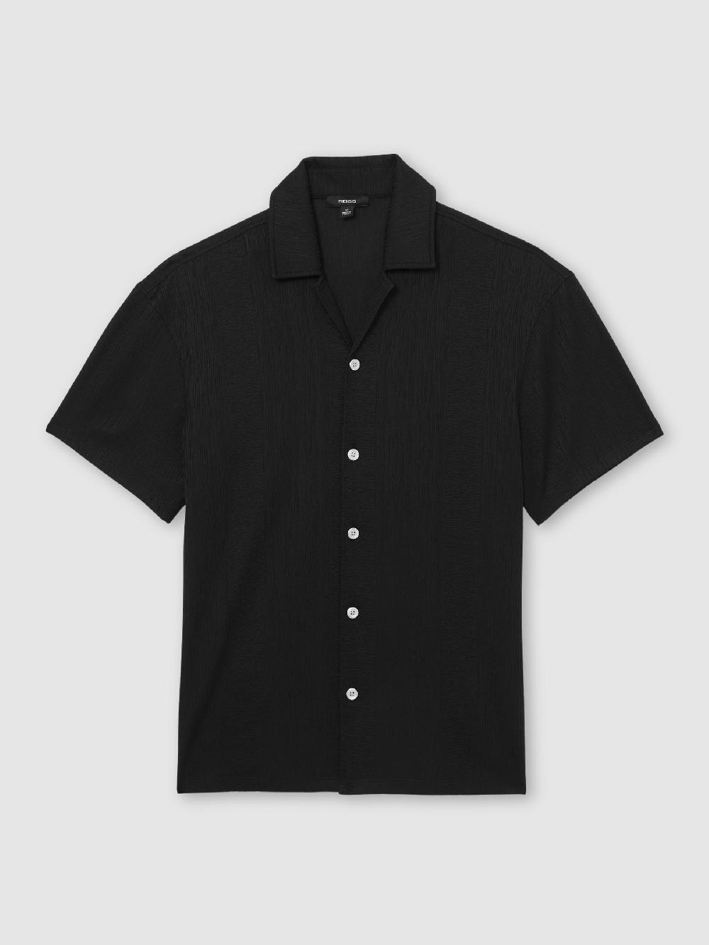 Reiss Jacquard-Stripe Cuban-Collar Shirt In Black