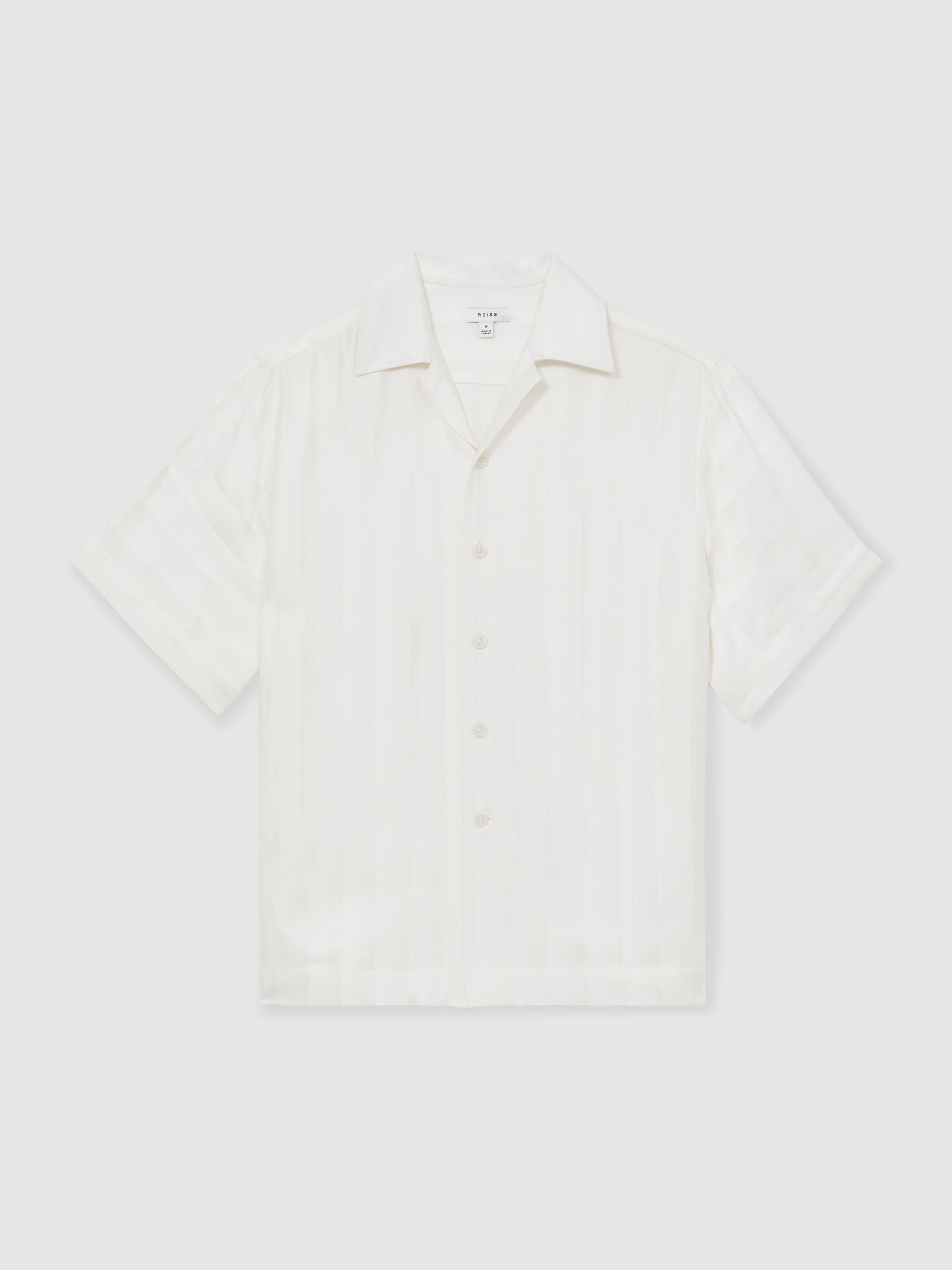 Reiss Jacquard Stripe Cuban Collar Shirt In White