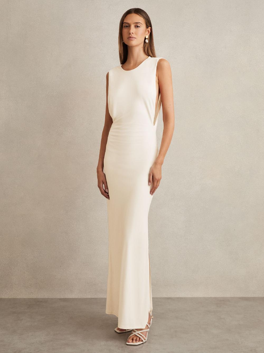 Reiss Jersey Draped Bodycon Maxi Dress In Ivory