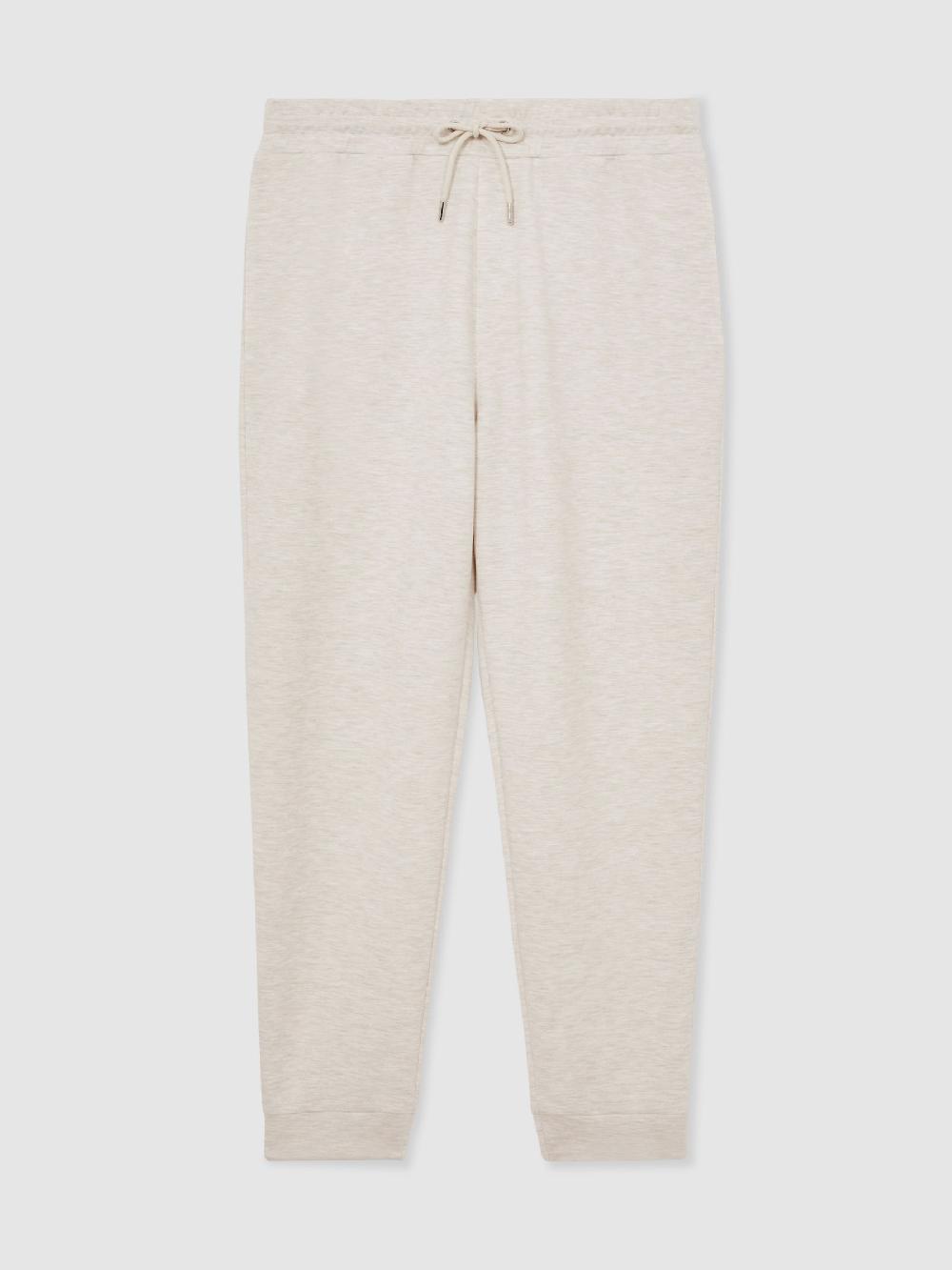 Reiss Jersey Drawstring Cuffed Joggers In Oatmeal