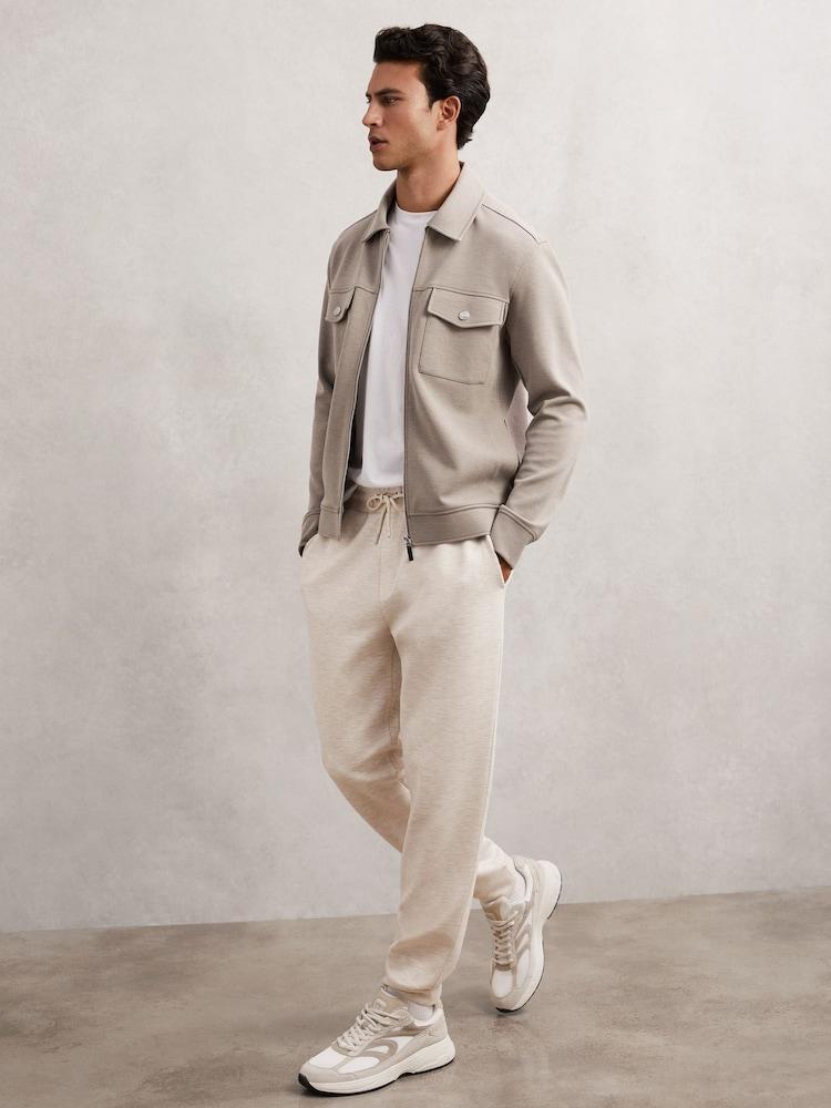 reiss Jersey Drawstring Cuffed Joggers in Oatmeal