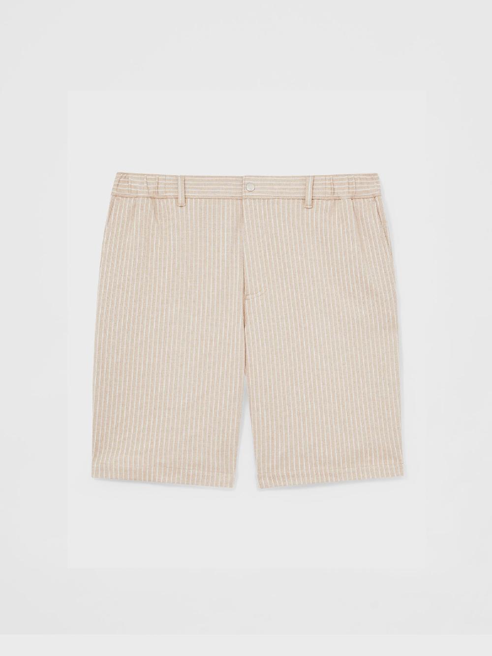 Reiss Jersey Pinstripe Shorts In Oatmeal/White
