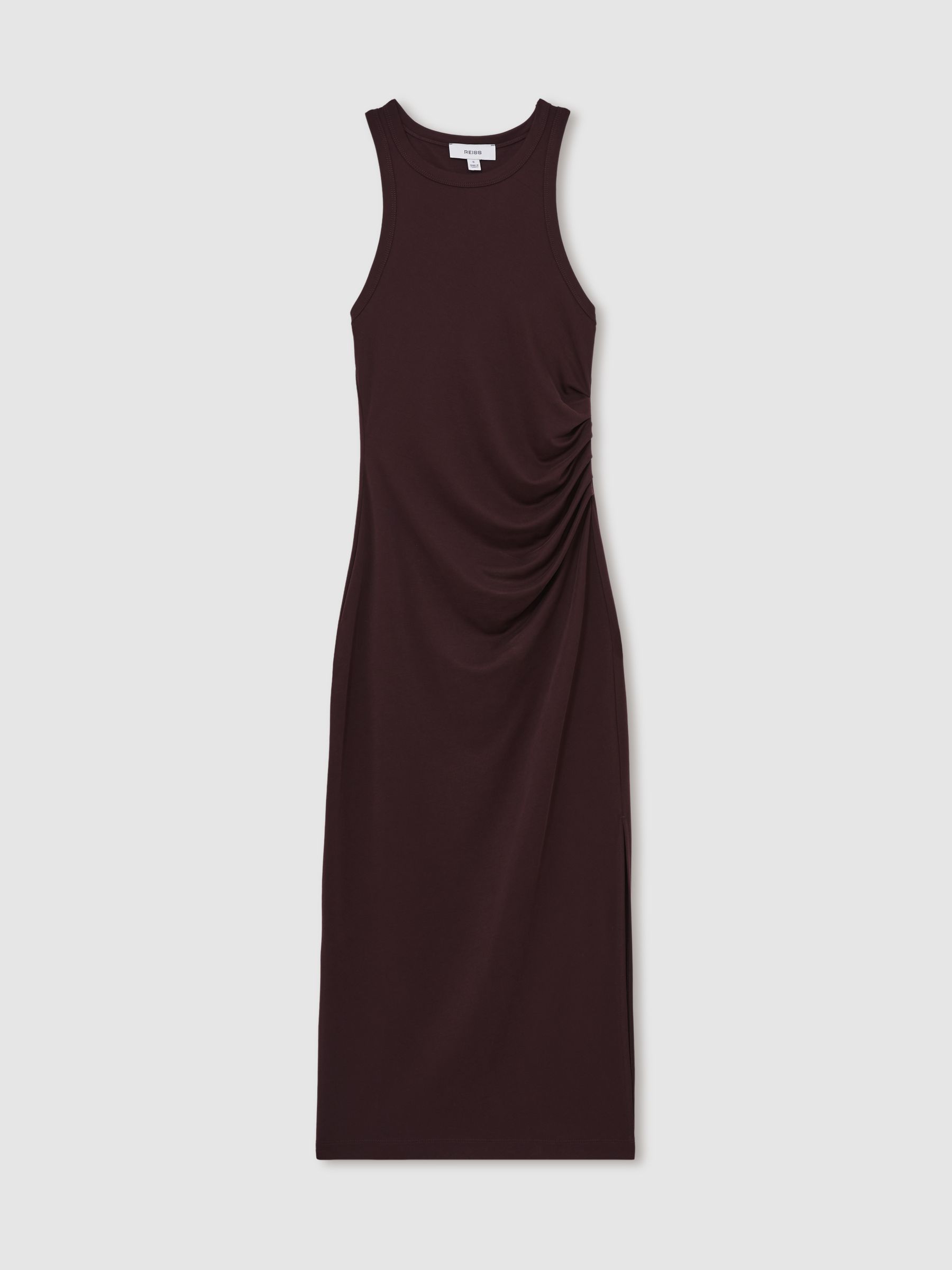 Reiss Jersey Ruched Racer Midi Dress In Burgundy