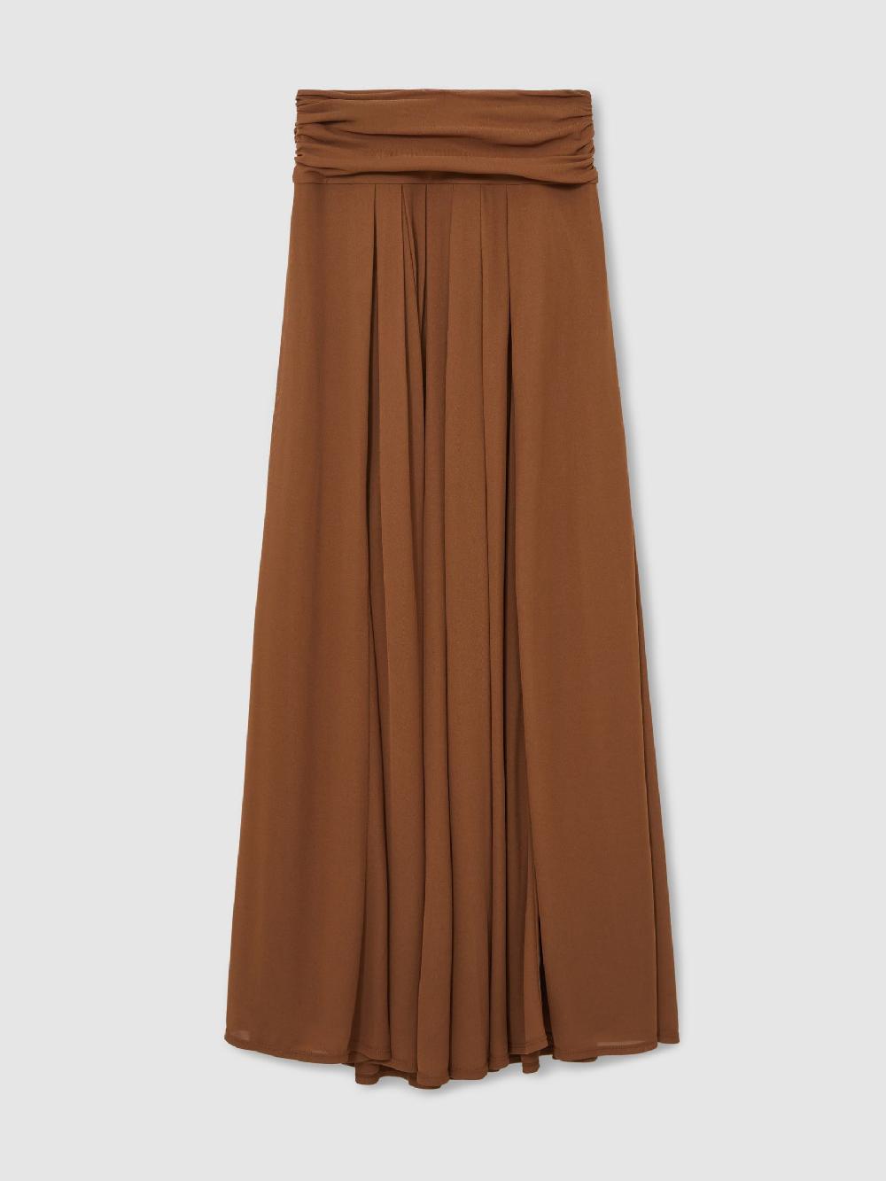 Reiss Jersey Ruched-Waist Maxi Skirt In Tan Brown