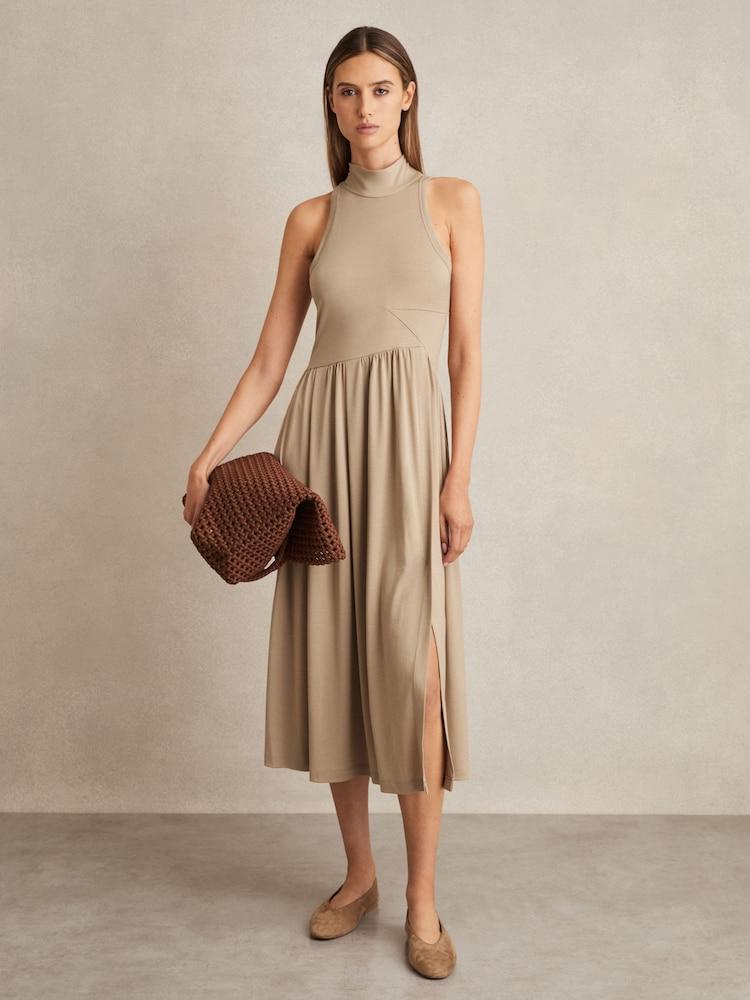 reiss Jersey Sleeveless Midi Dress in Neutral