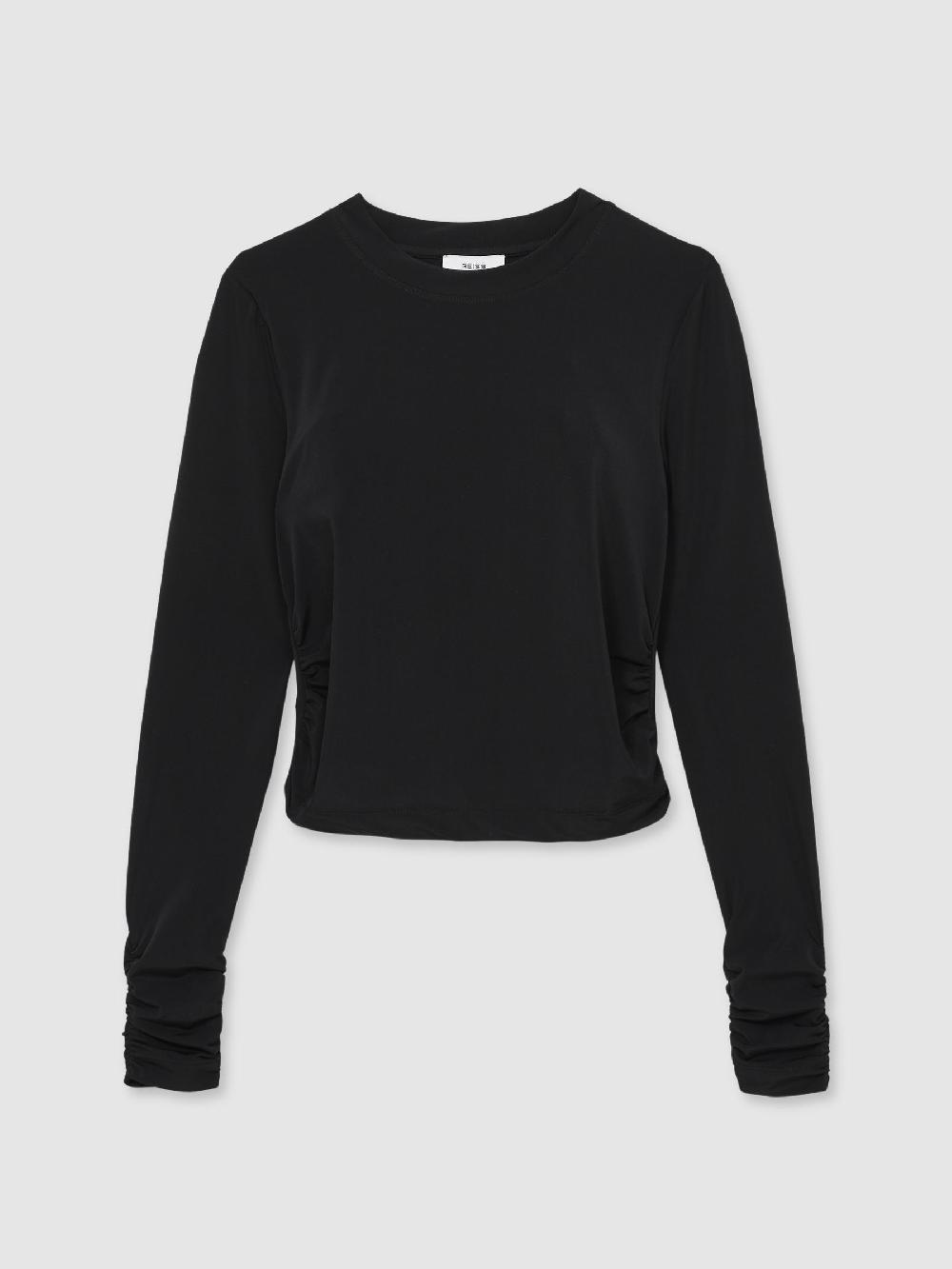 Reiss Jersey-Stretch Ruched Cropped Top In Black