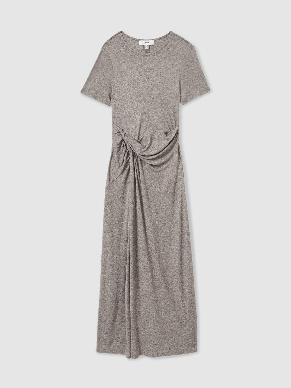 Reiss Jersey Twist-Detail Midi Dress In Grey