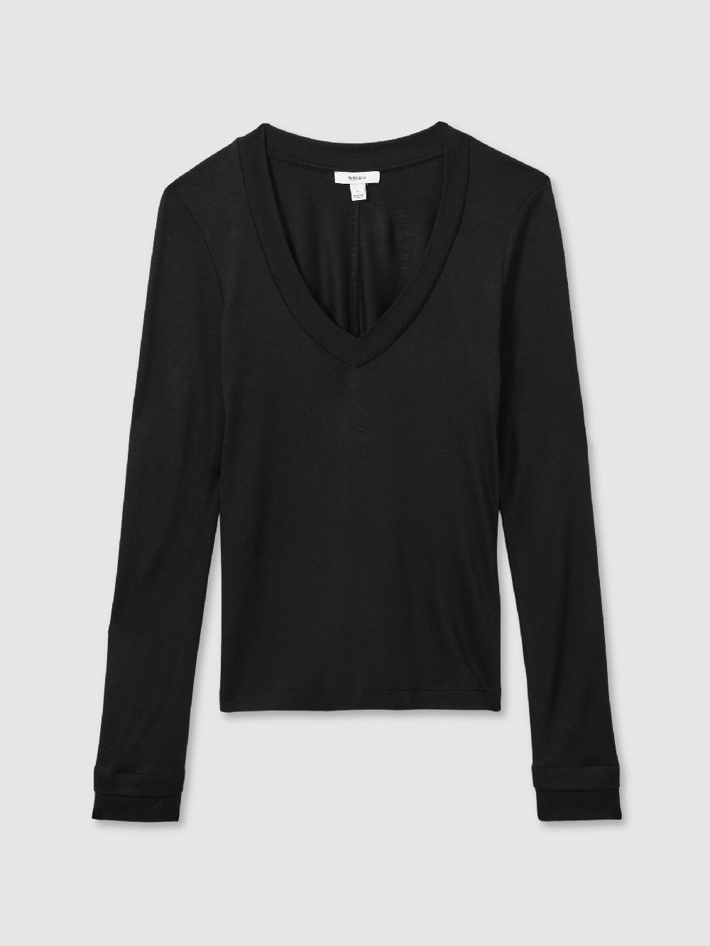 Reiss Jersey V-Neck Top In Black