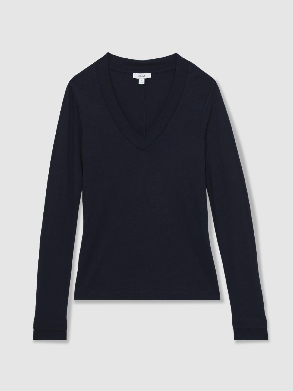 Reiss Jersey V-Neck Top In Navy