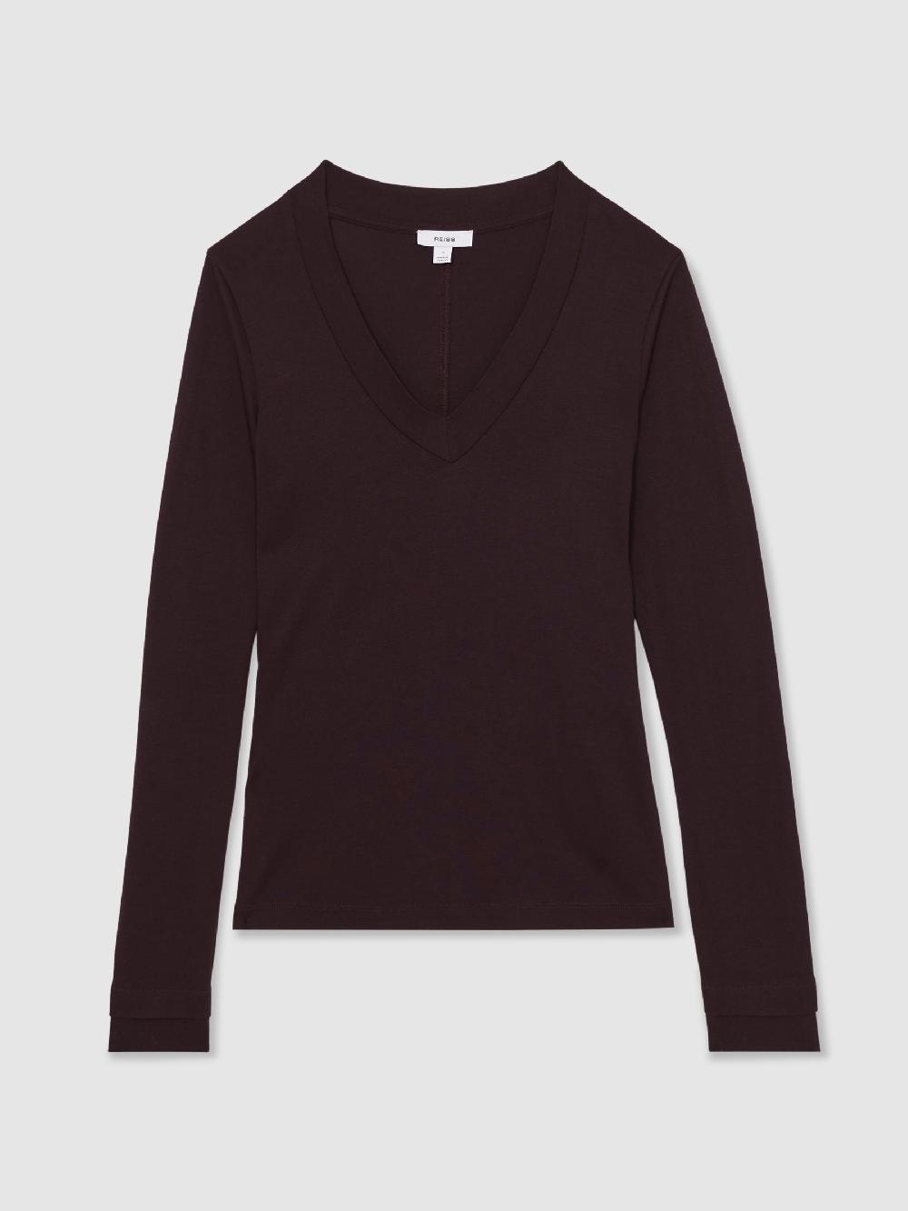 Reiss Jersey V-Neck Top In Plum