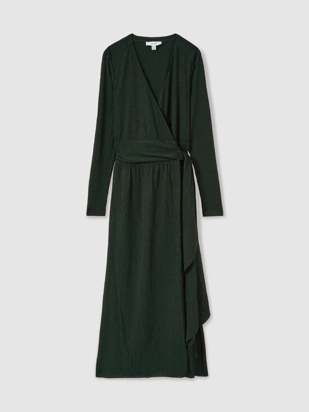 Reiss Jersey Wrap-Tie Midi Dress In Green
