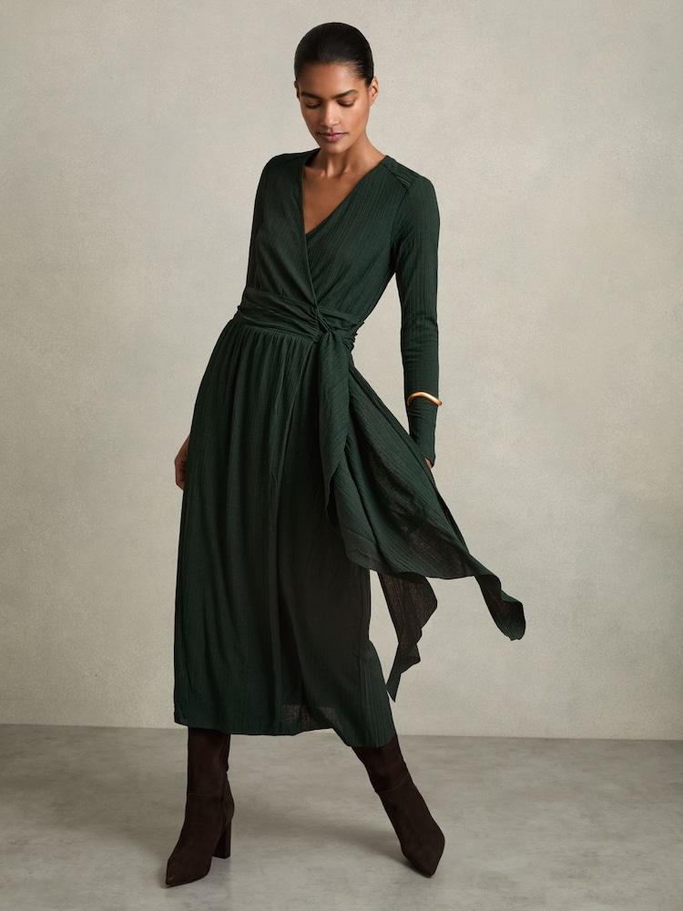 reiss Jersey Wrap-Tie Midi Dress in Green