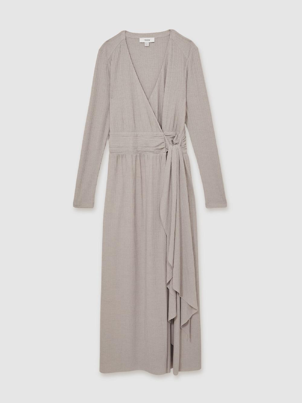 Reiss Jersey Wrap-Tie Midi Dress In Grey