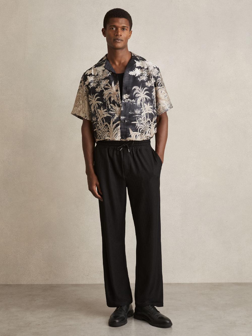 Reiss Jungle Print Cuban-Collar Shirt In Black