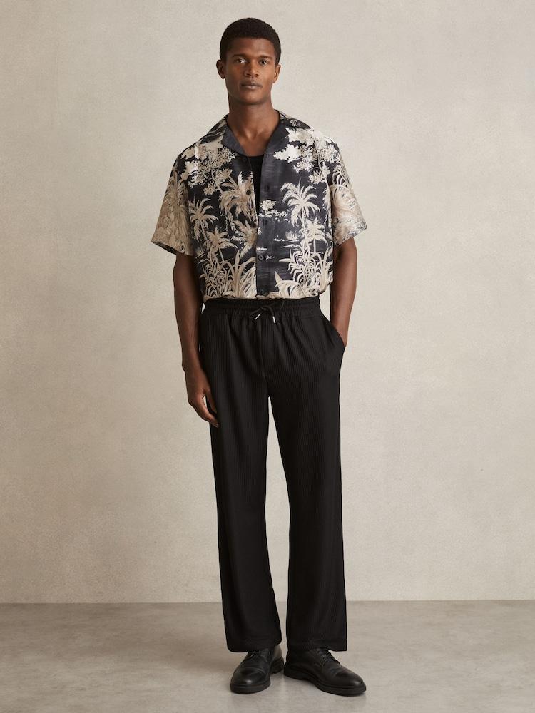 reiss Jungle Print Cuban-Collar Shirt in Black