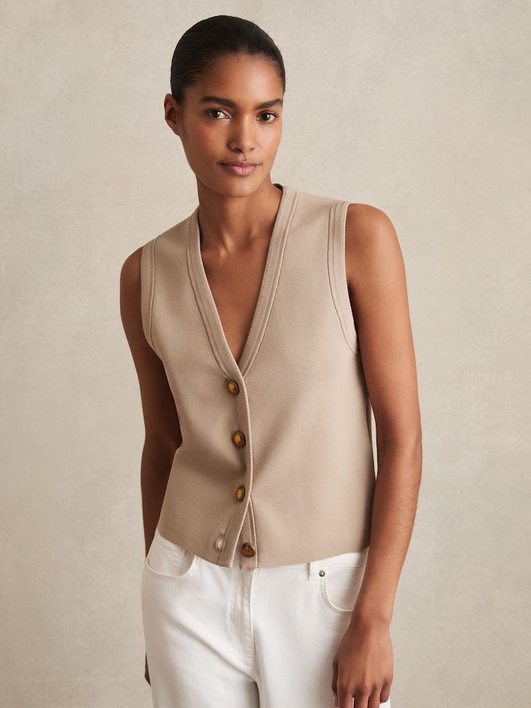 reiss Knitted Button Through Vest in Neutral