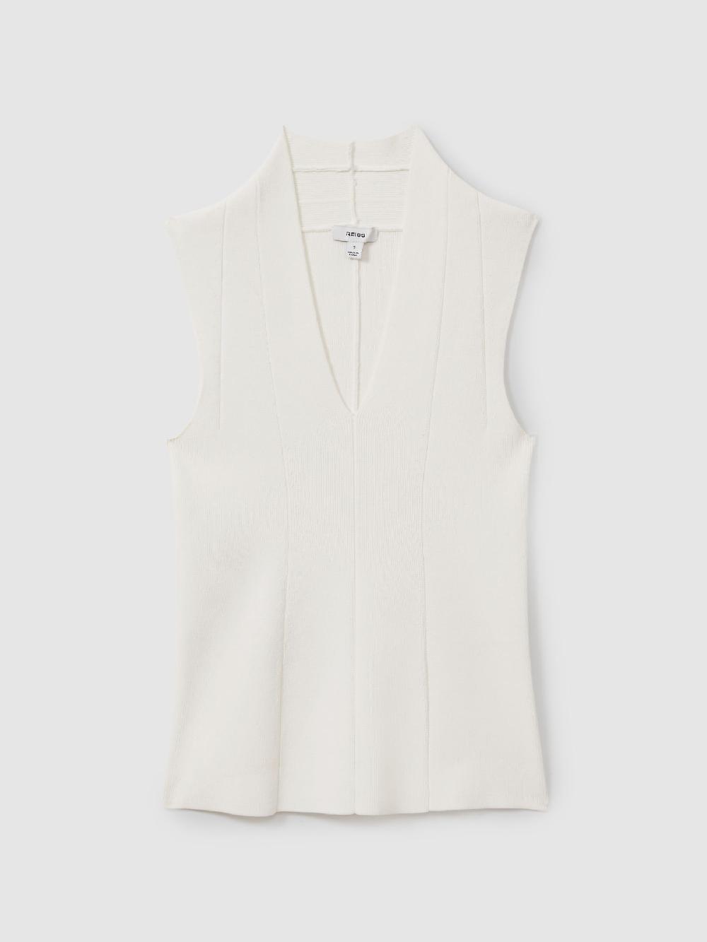 Reiss Knitted Sleeveless V-Neck Vest In Ivory