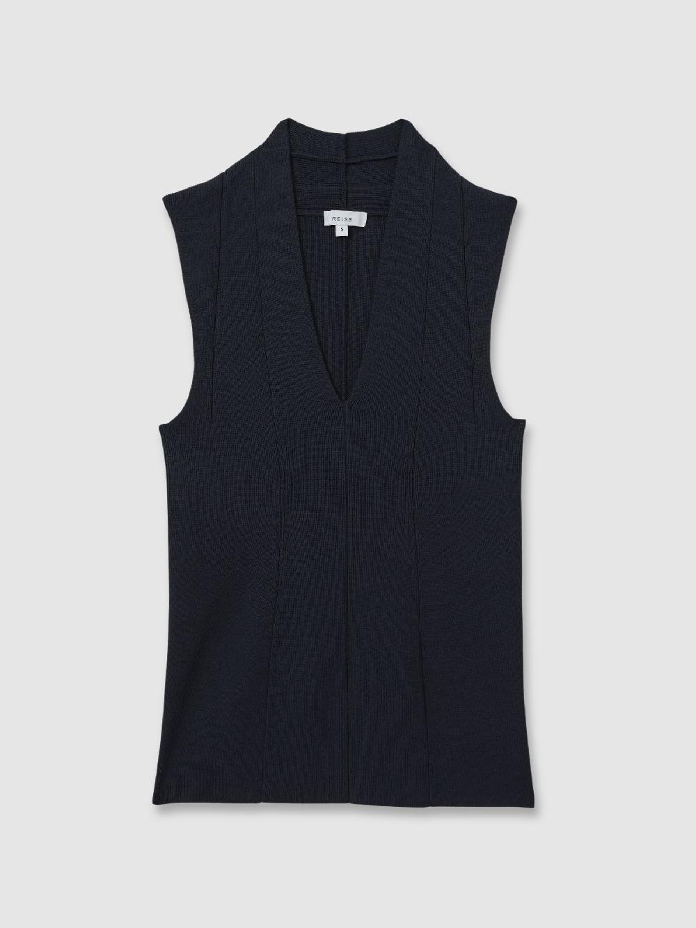 Reiss Knitted Sleeveless V-Neck Vest In Navy