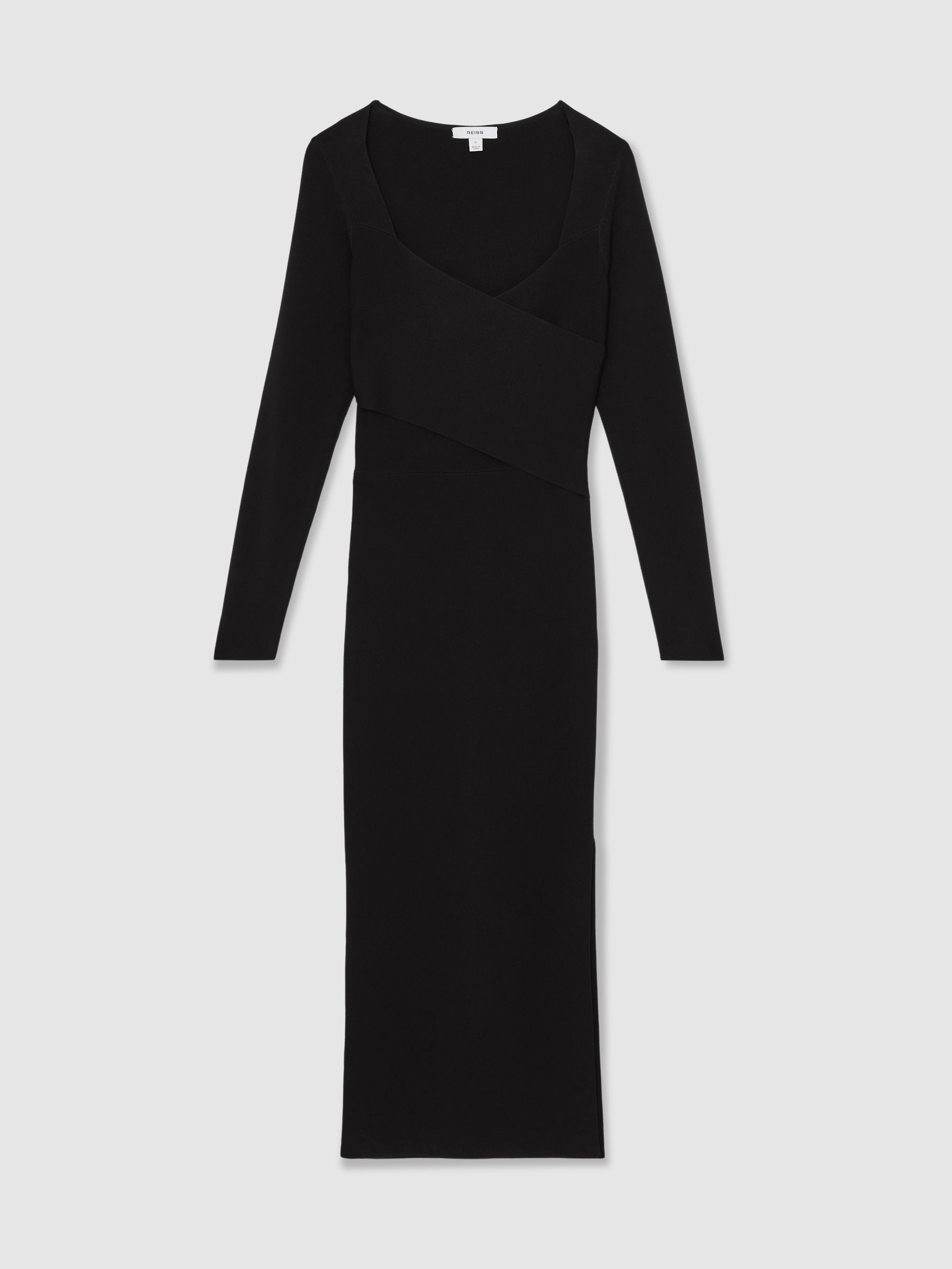 Reiss Knitted Wrap-Front Midi Dress In Black