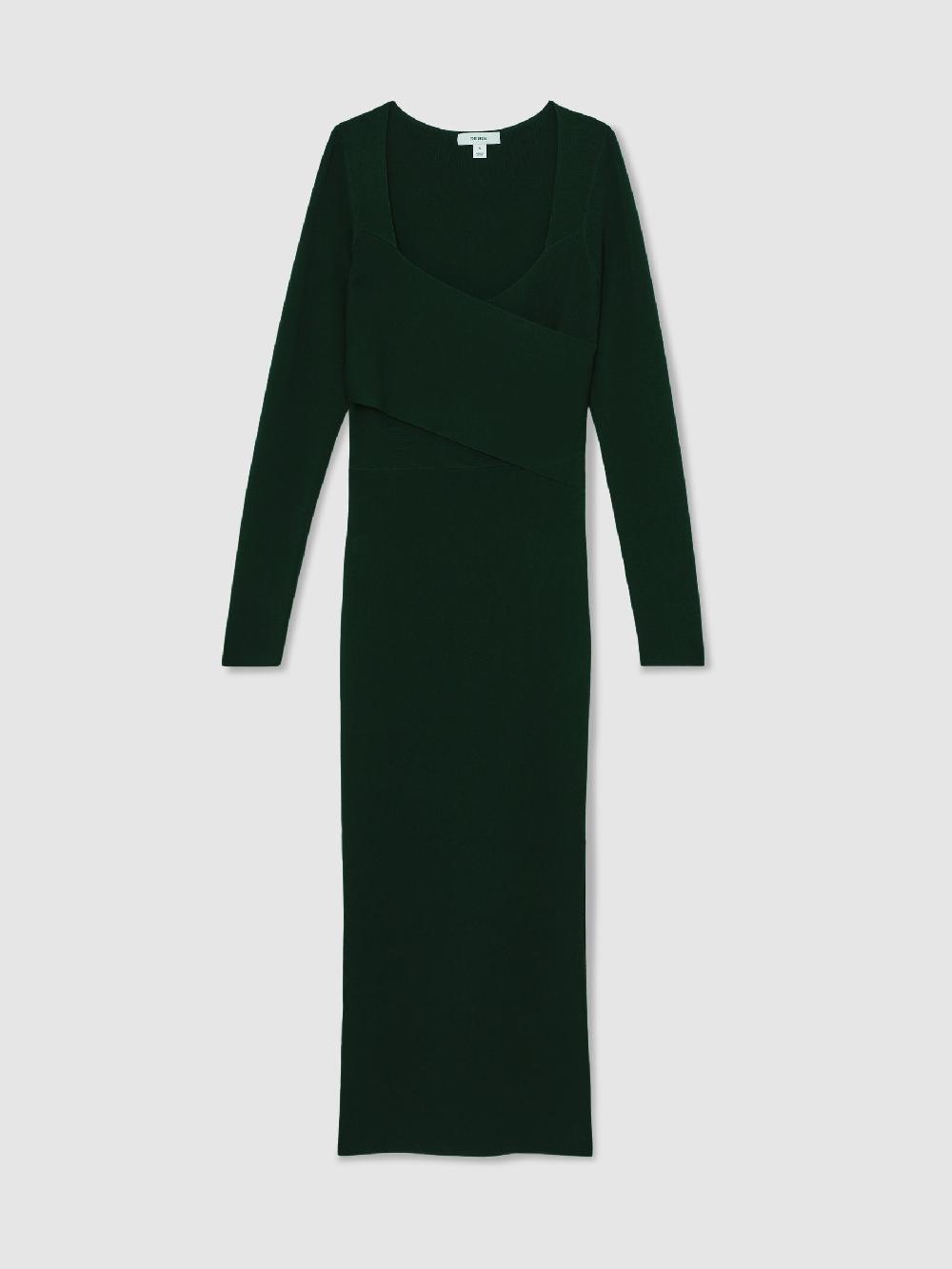 Reiss Knitted Wrap-Front Midi Dress In Green