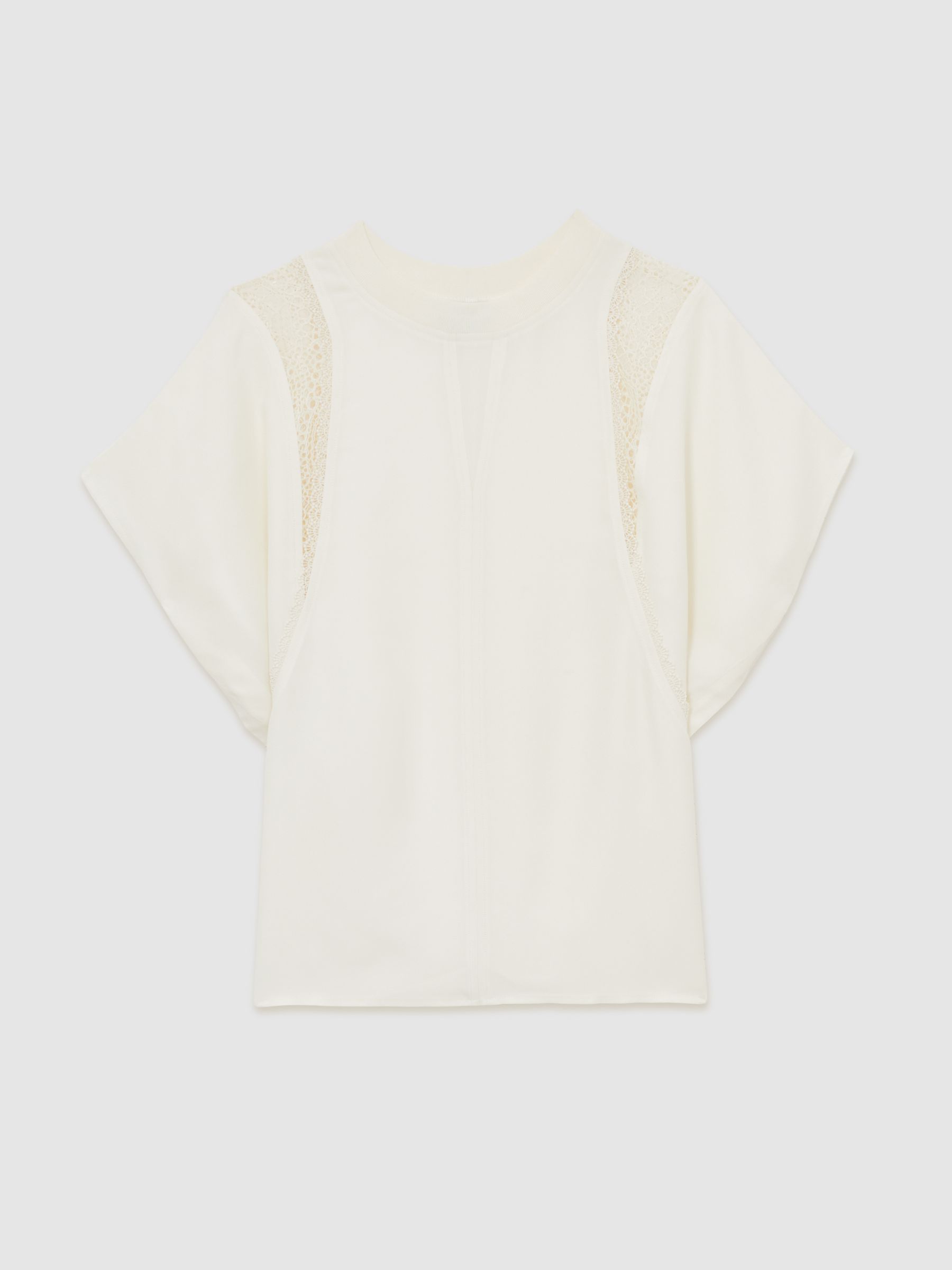Reiss Lace-Insert T-Shirt In Cream