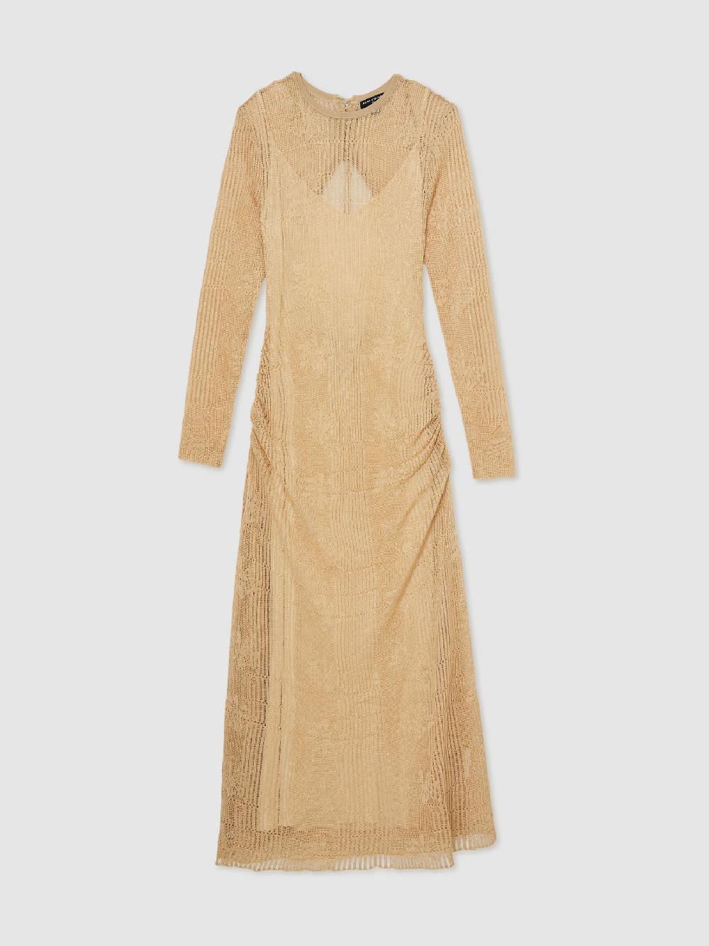 Reiss Lace-Knit Ruched Maxi Dress In Gold