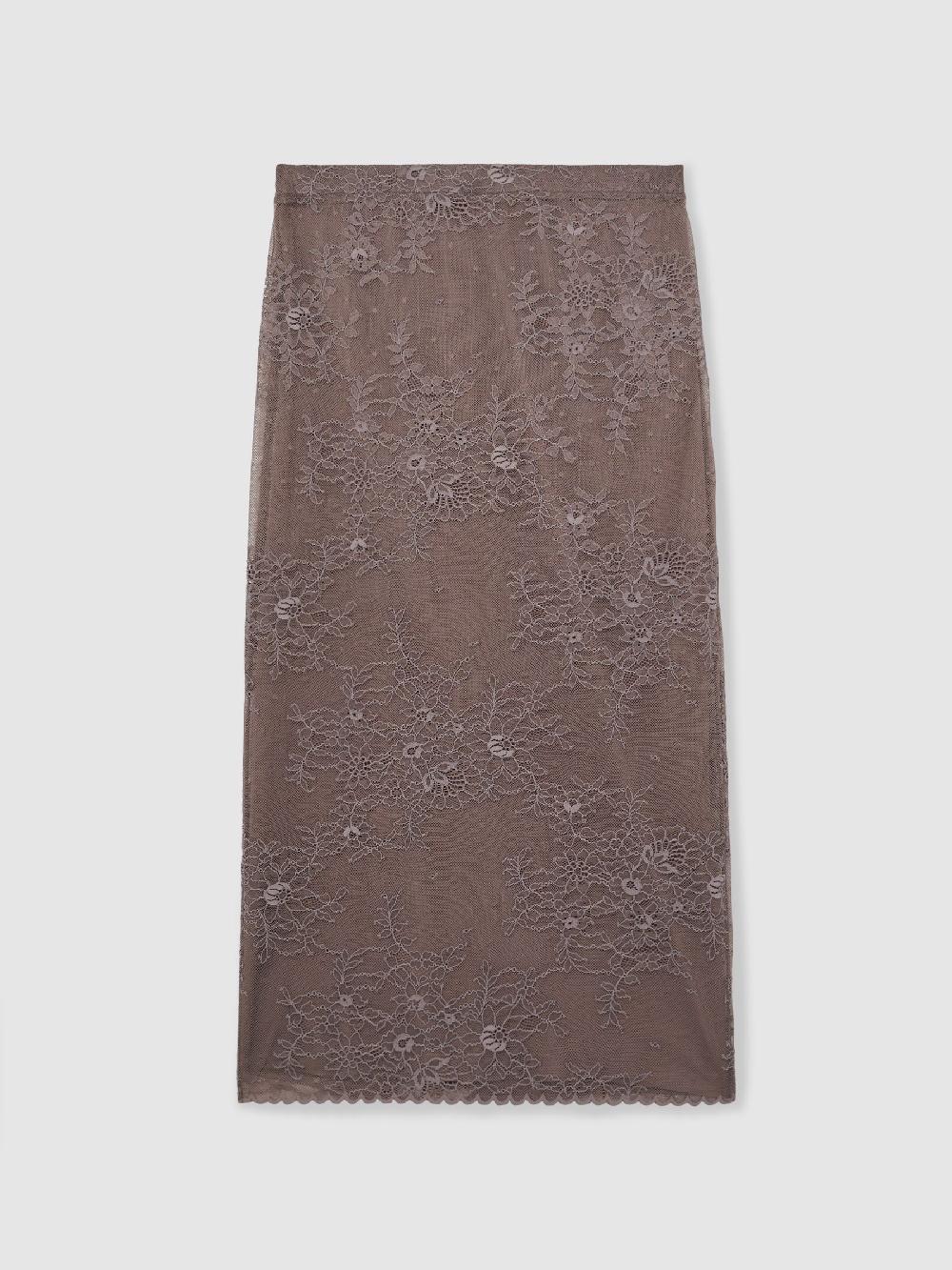 Reiss Lace Pencil Skirt In Taupe Brown