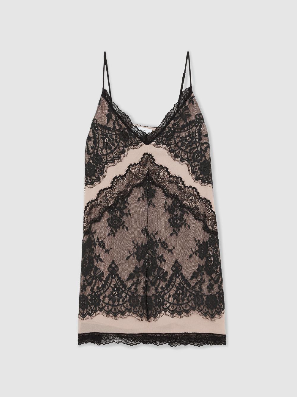 Reiss Lace Slip Mini Dress In Pale Pink/Black
