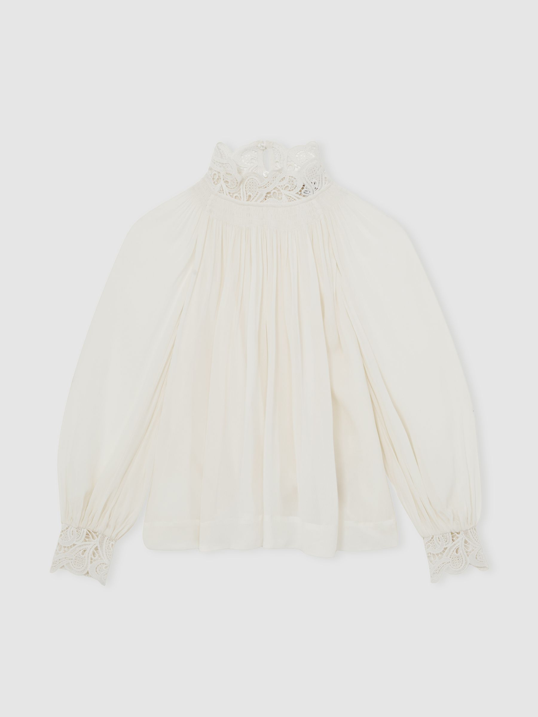 Reiss Lace-Trim Draped Chiffon Top In Cream